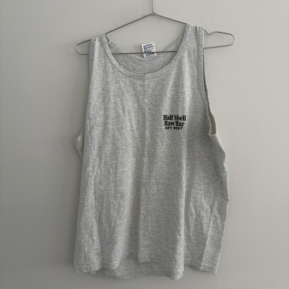Vintage Anvil Half Shell Raw Bar Key West Tank Top Gray Large USA Made